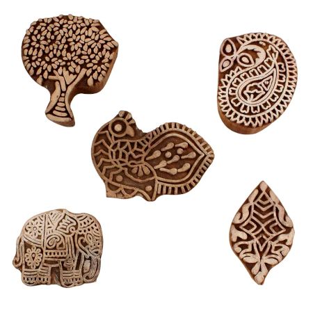 Set of 5 Piece New Mix Wooden Printing Blocks